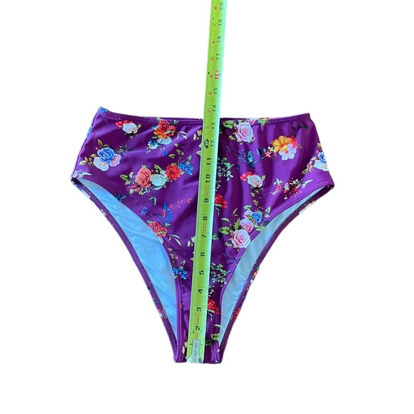 Cupshe purple floral pull on high waist cheeky bikini swim bottom size medium - Picture 5 of 9